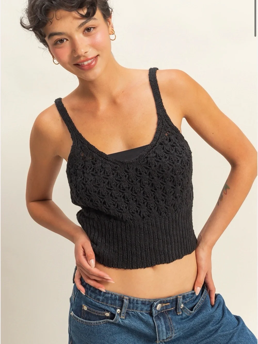 Black Crochet Knit Crop Tank Top - NWT - Small - Picture 6 of 6